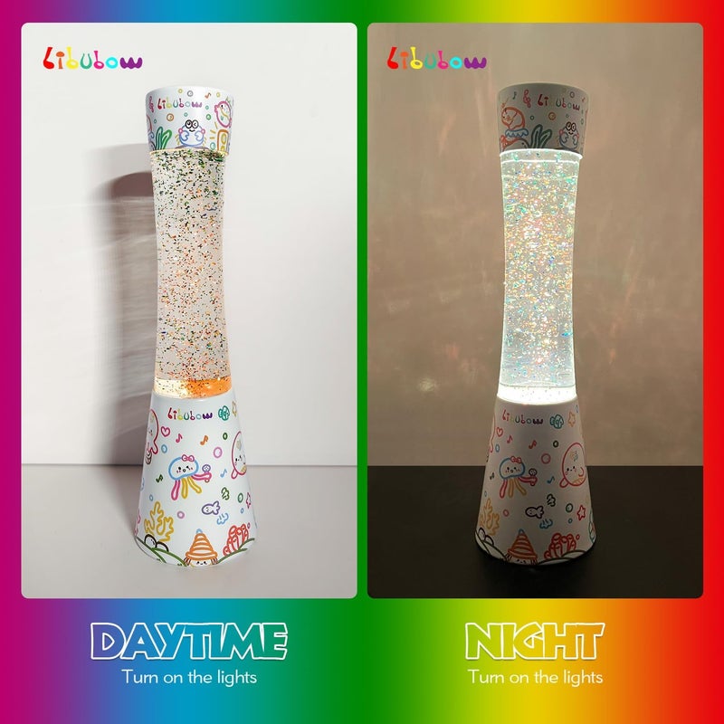 Libubow Store 15.5 Inch Beautiful Music Party Rainbow Glitter Lamp, 2pcs Bulbs, Starry Night Light, Birthday Present for Girls, Kids, Adults and Teens, Mood Lighting, Home and Room Decor, Calming Rainbow Lamp - Image 3